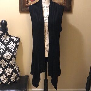 Cathaya Asymmetrical HiLo sleeveless long ribbed horiz & vert knit cardigan
